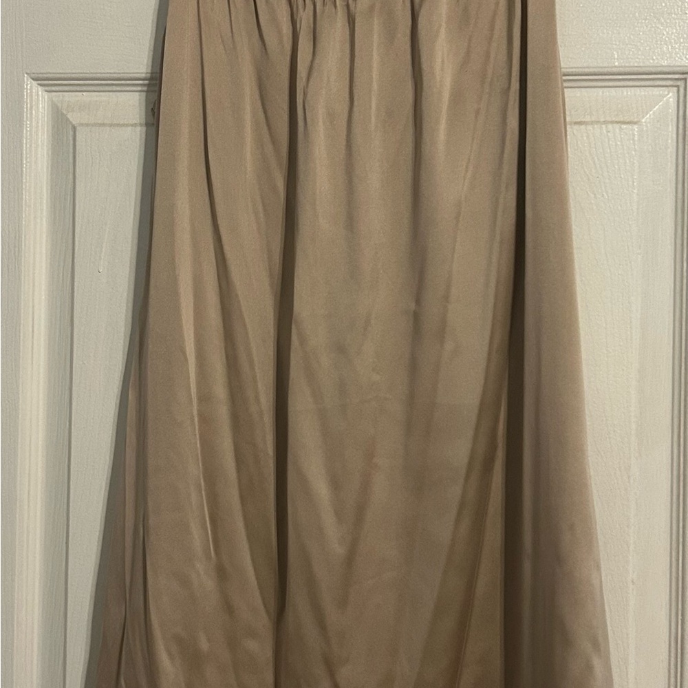 Brown Tan Midi Ruched A-Line Chemise